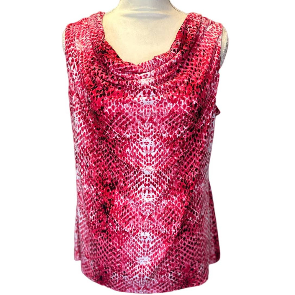 Calvin Klein Womens Size Large Sleeveless Tank Top Snakeskin Cowl Neck Pink